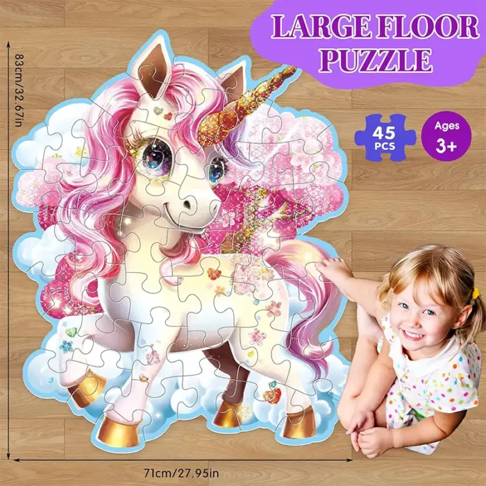 پازل کودک 45 تکه مدل یونیکورن GLITTER PUZZLE جادویی کد 88951