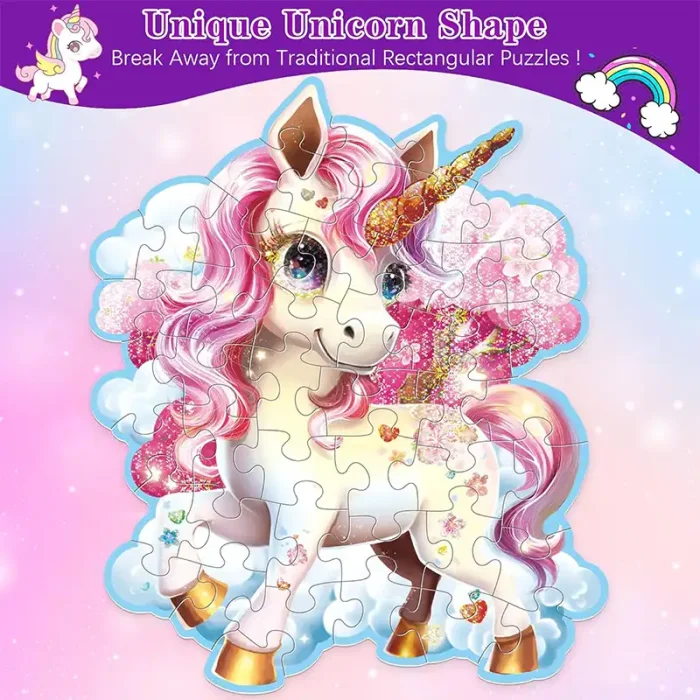 پازل کودک 45 تکه مدل یونیکورن GLITTER PUZZLE جادویی کد 88951