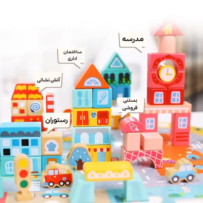 بلوک چوبی خانه سازی بریکس سطلی 88 تکه با صفحه بازی مدل 1232