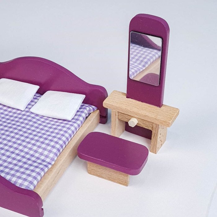 اسباب بازی چوبی ست وسایل خانه عروسکی مدل اتاق خواب کد 4266603