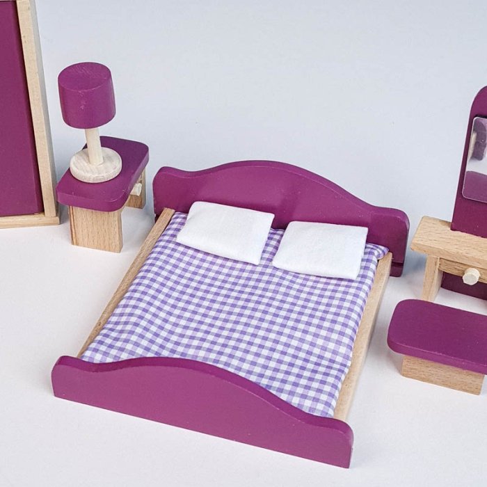 اسباب بازی چوبی ست وسایل خانه عروسکی مدل اتاق خواب کد 4266603