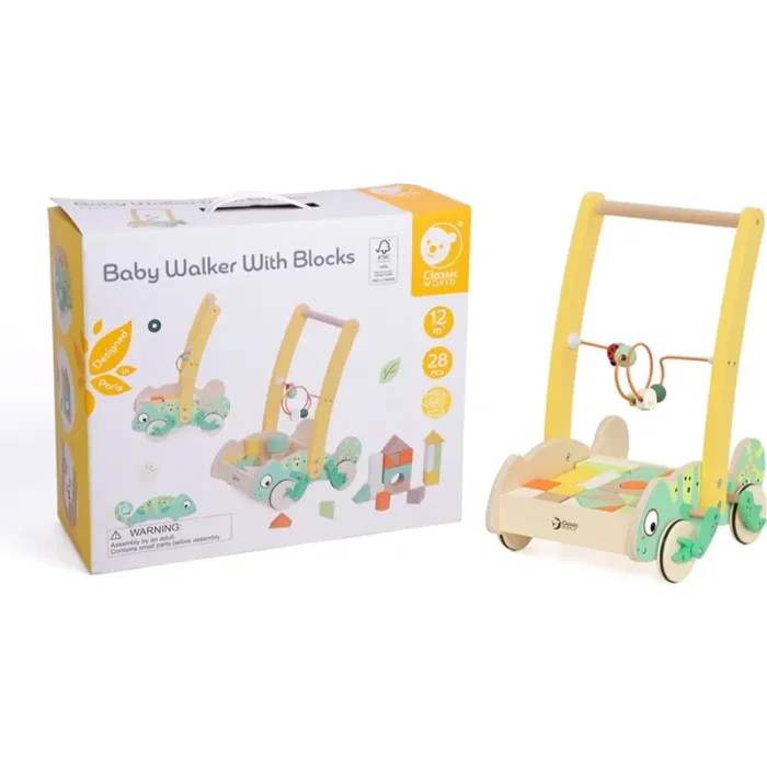 واکر کودک و بلوک چوبی 28 تکه کلاسیک ورلد Baby Walker With Blocks Classic World کد 10536