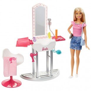 عروسک دخترانه باربی با میز آرایش مدل FJB36