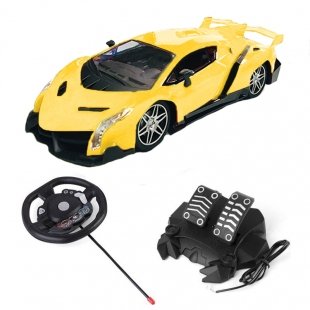 ماشین بازی کنترلی لامبورگینی فرمانی پدال دار زرد مدل 33111