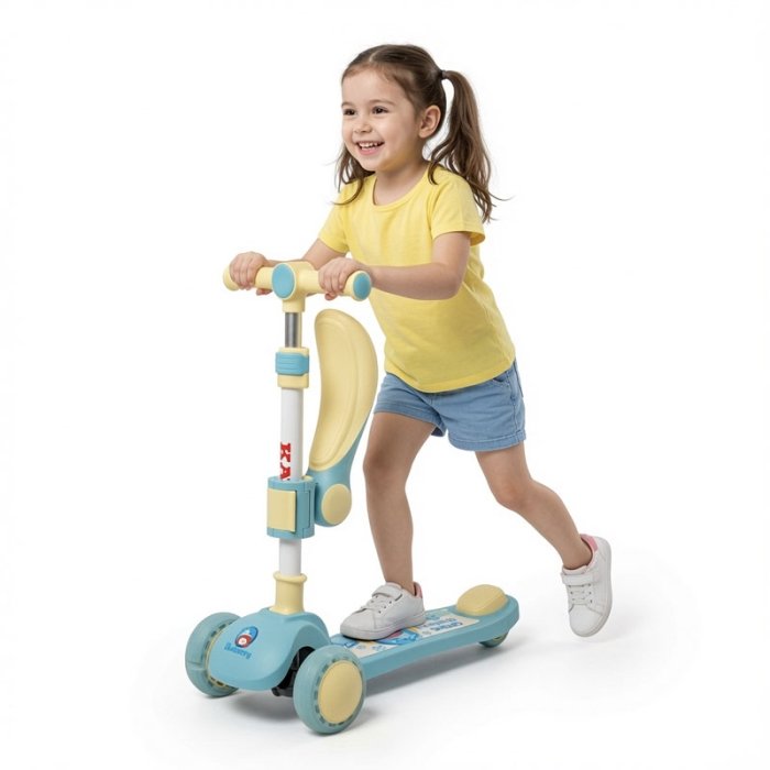 اسکوتر کودک تاشو نشیمن دار رنگ آبی زرد کد P/QT6068/D