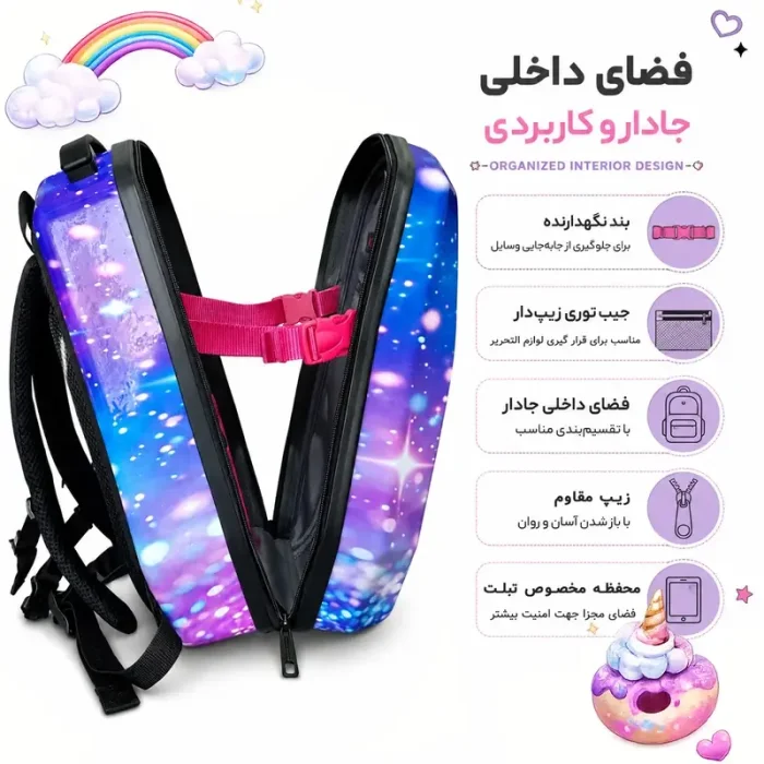 کوله پشتی مدرسه هارد کیس مارینوکس MARINOX طرح کرومی صورتی کد P/MS1050/C