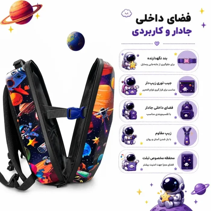 کوله پشتی مدرسه هارد کیس مارینوکس MARINOX طرح استیچ کد P/MS1050/H