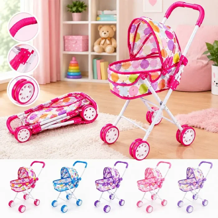 کالسکه عروسک سایبان دار طرح دار خال خالی کد 507978