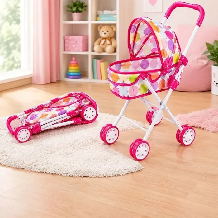 کالسکه عروسک سایبان دار طرح دار خال خالی کد 507978