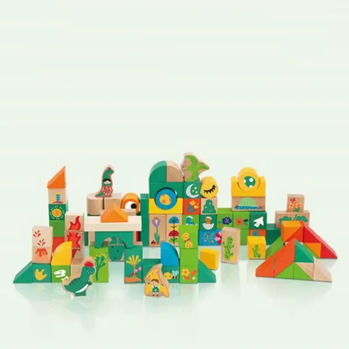 بریکس چوبی 100 تکه دنیای دایناسور کلاسیک ورلد Dinosaur World Blocks Classic World کد 20150