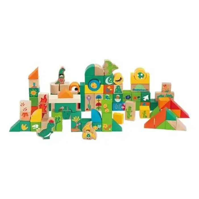 بریکس چوبی 100 تکه دنیای دایناسور کلاسیک ورلد Dinosaur World Blocks Classic World کد 20150