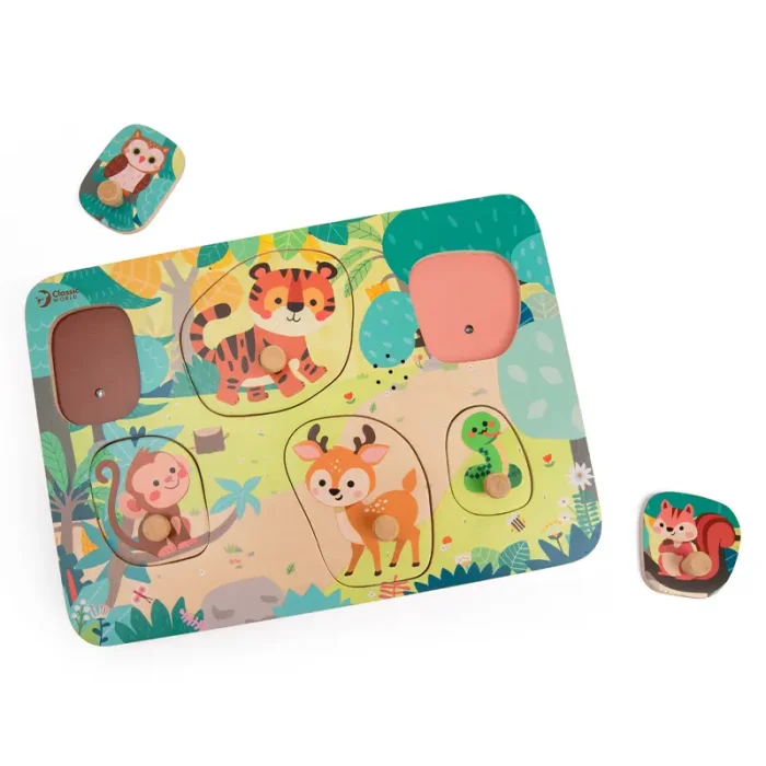 پازل چوبی صدا دار حیوانات جنگل کلاسیک ورلد Classic World Jungle Animal Sound Puzzle کد 40085