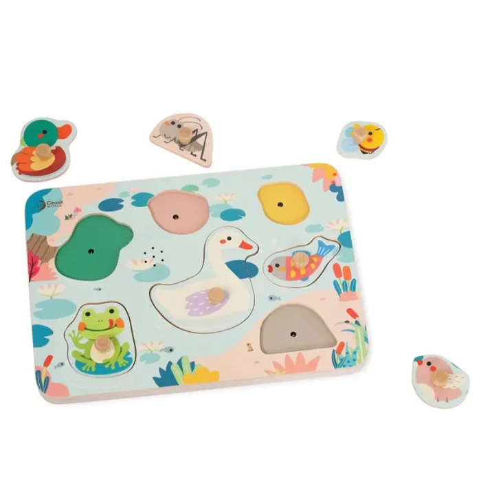 پازل چوبی صدا دار حیوانات برکه کلاسیک ورلد Classic World Pond Sound Puzzle کد 40078