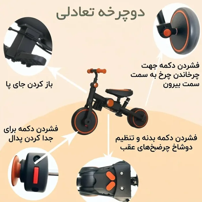 سه چرخه کودک تاشو رنگ طوسی کد 6937175