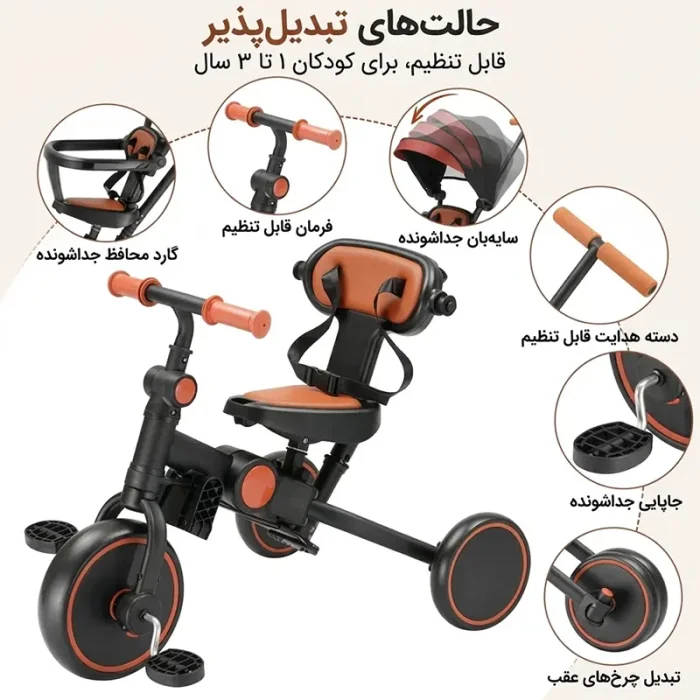 سه چرخه کودک تاشو رنگ طوسی کد 6937175