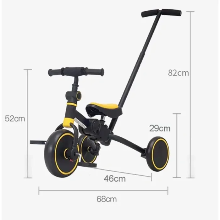 سه چرخه کودک تاشو مشکی زرد MammaMia 4*1 کد S100P