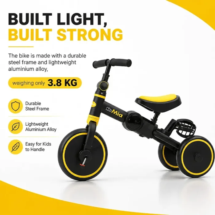 سه چرخه کودک تاشو مشکی زرد MammaMia 4*1 کد S100P