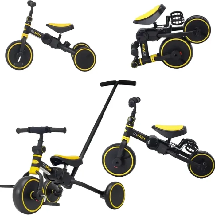 سه چرخه کودک تاشو مشکی زرد MammaMia 4*1 کد S100P