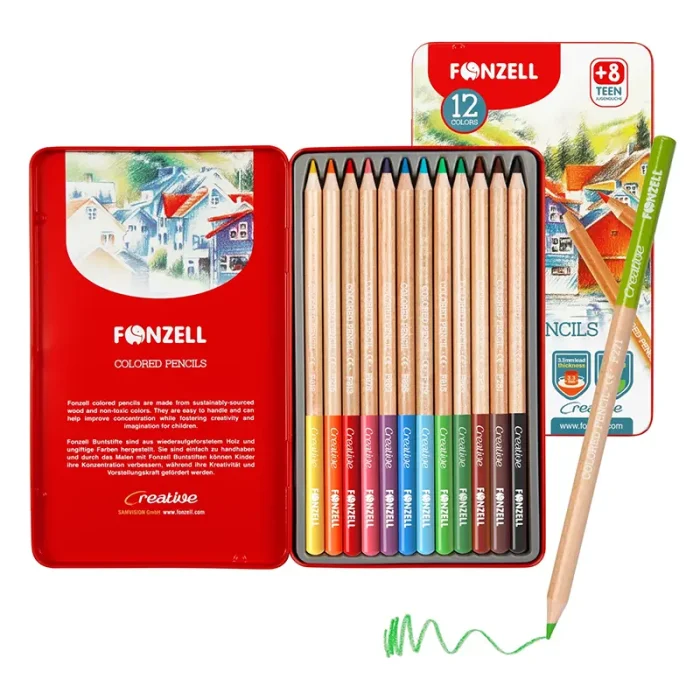 مداد رنگی 12 رنگ جعبه فلزی فونزل FONZEL کد 3054