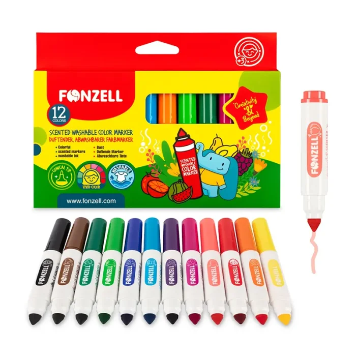 ماژيک 12 رنگ فونزل FONZEL Scented Washable Color Markers کد 3001