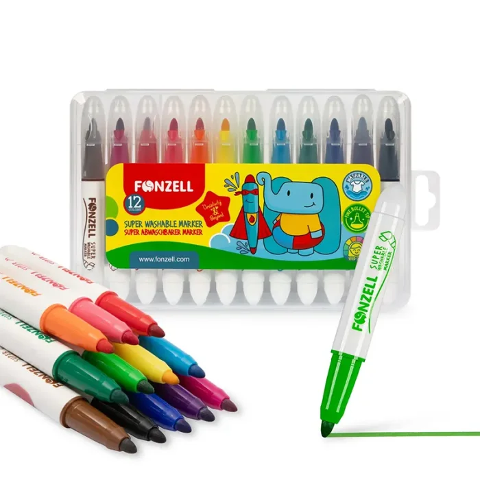 ماژيک 12 رنگ سوپر فونزل FONZEL Super Washable Markers کد 3002