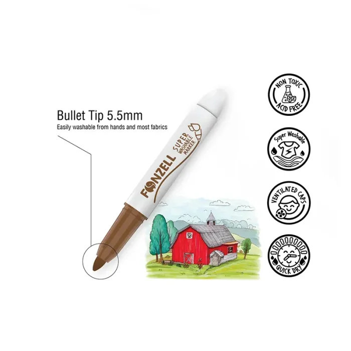 ماژيک 12 رنگ فونزل FONZEL Washable Color Markers کد 3006