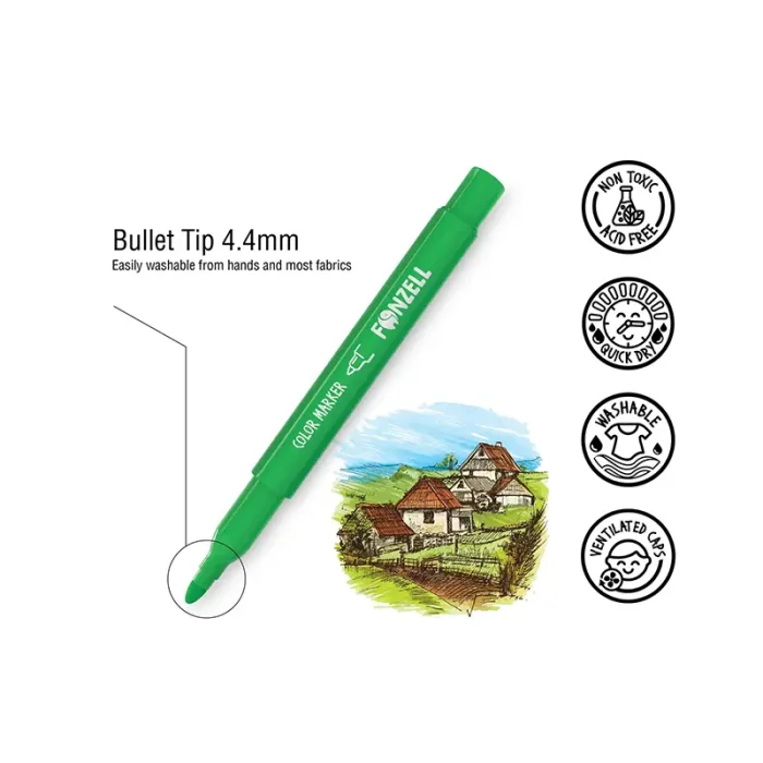 ماژيک 12 رنگ سوپر فونزل FONZEL Super Washable Markers کد 3002