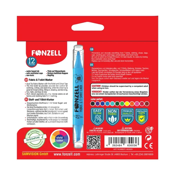 ماژيک 12 رنگ فونزل FONZEL Colorful Washable Markers کد 3997