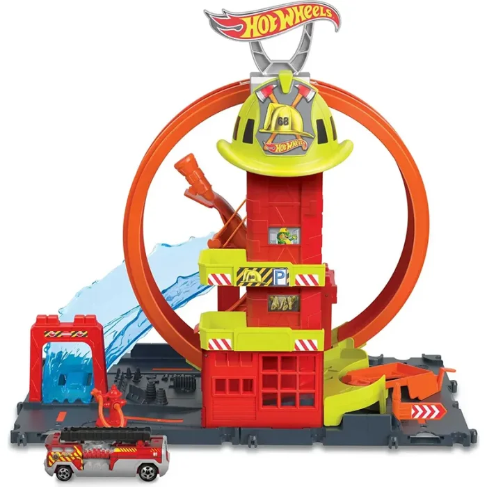 پیست ماشین هات ویلز سیتی مدل ایستگاه آتش‌نشانی Super Loop Fire Station کد HKX41