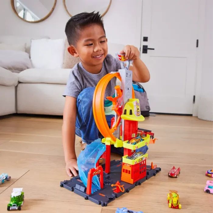 پیست ماشین هات ویلز سیتی مدل ایستگاه آتش‌نشانی Super Loop Fire Station کد HKX41