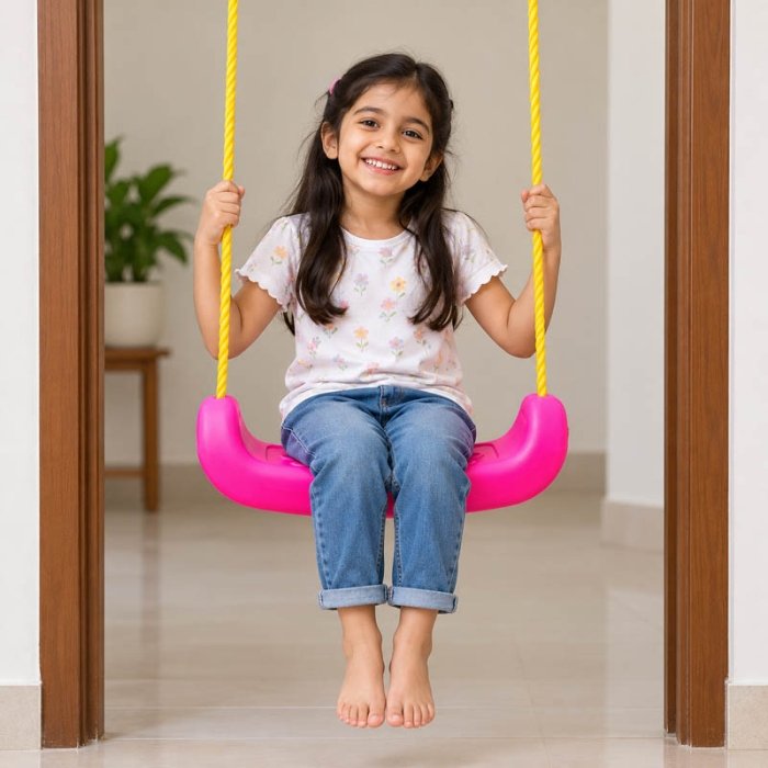 کفی تاب کودک بدون حفاظ با طناب آویز صورتی P/83730/SU