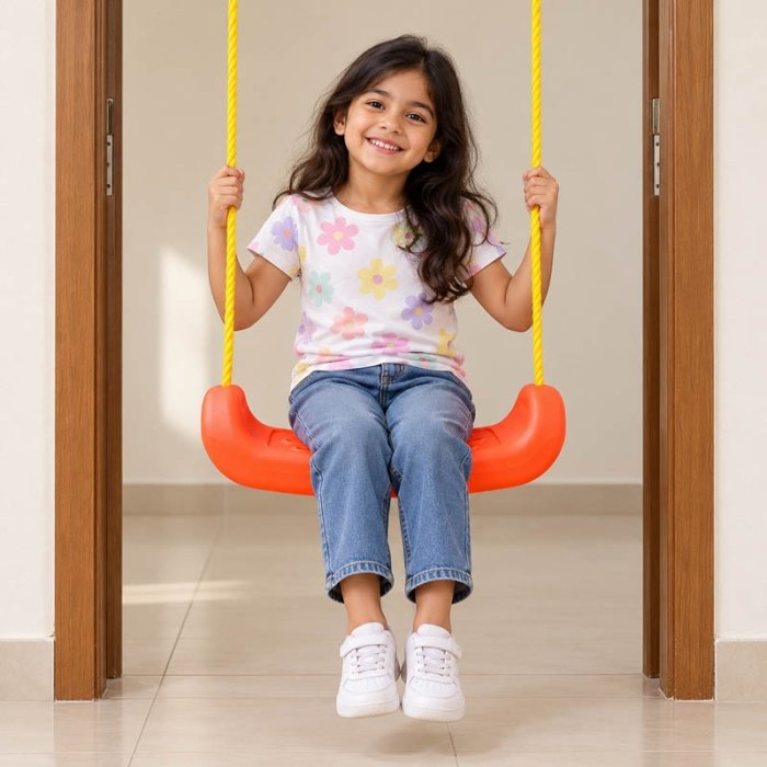 کفی تاب کودک بدون حفاظ با طناب آویز نارنجی  P/83730/NA