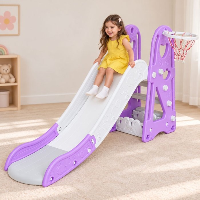 سرسره کودک هپی بنفش با حلقه بسکتبال کد P/PS5147/B