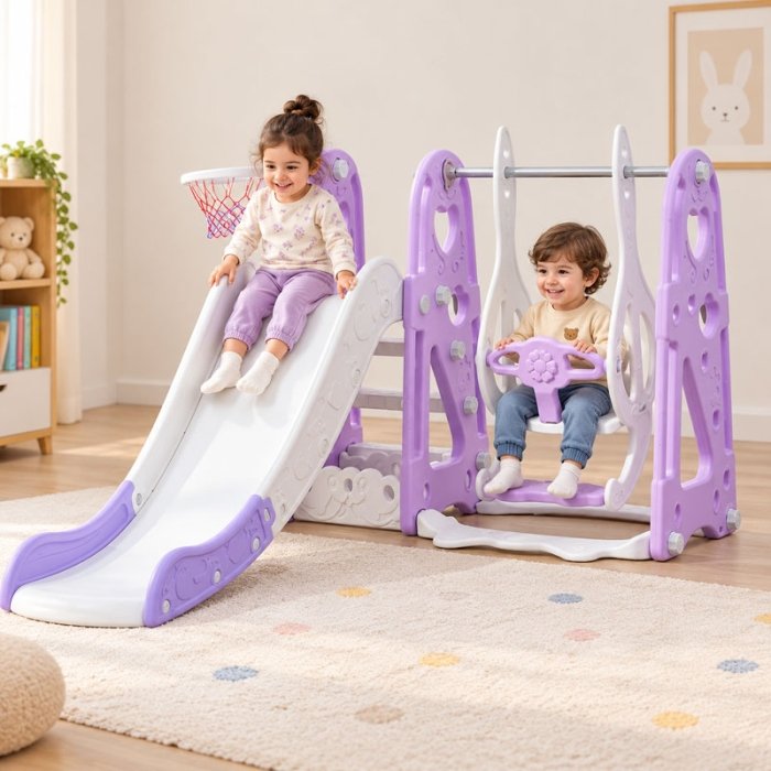 تاب و سرسره کودک هپی بنفش با حلقه بسکتبال مدل P/PS5146/BN