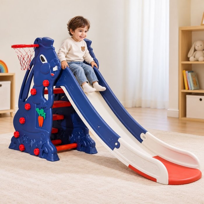 سرسره کودک مدل خرگوش سرمه ای با حلقه بسکتبال مدل P/PS5135/A