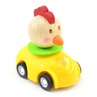 اسباب بازی ماشین عقب کش چوبی با خروس راننده کد BZ-01-D