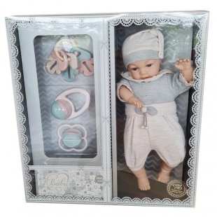 عروسک نوزاد سایز بزرگ با ست جغجغه کد 2135