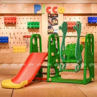 تاب و سرسره کودک طرح abcd سبز با حلقه بسکتبال مدل ps5110