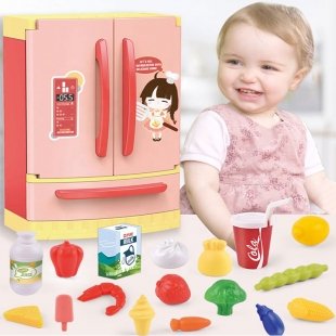 ست اسباب بازی یخچال صورتی با لوازم WY3941