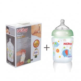 شیشه شیر سبز  180 میل با طلق پلاستیکی سفری  nuby 92466