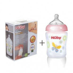 شیشه شیر صورتی  180 میل با طلق پلاستیکی سفری nuby 92466