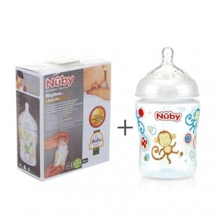 شیشه شیر سفید 180 میل با طلق پلاستیکی سفری nuby 92466