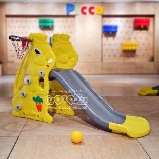 سرسره کودک طرح سنجاب 3 پله طوسی با حلقه بسکتبال مدل 5108