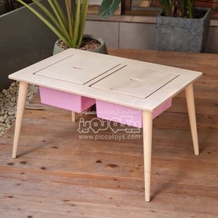 میز کودک چوبی با دو باکس بزرگ صورتی مدل P/5556/B