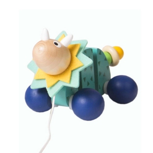 اسباب بازی چوبی دایناسور سبز فیروزه ای چرخ دار کد P/BZ-29-J/E