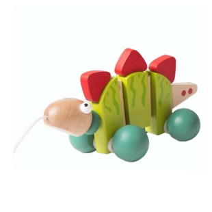 اسباب بازی چوبی دایناسور سبز کم رنگ چرخ دار کد P/BZ-29-J/D