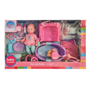 عروسک دخترانه با ست لوازم نوزاد کد 14220