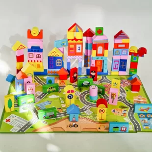 اسباب بازی ساختنی بلوک چوبی 140 تکه مدل ترافیک شهری کد 1038