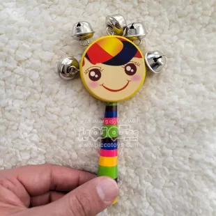 اسباب بازی چوبی جغجغه کودک زنگ زرد دخترانه مدل P/7790/M