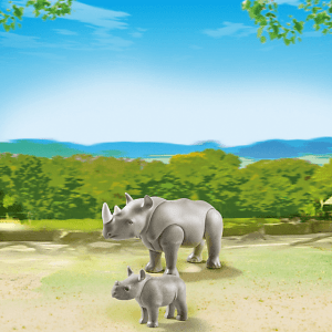 خانواده کرگدن پلی موبيل مدل rhino with baby building pm 6638